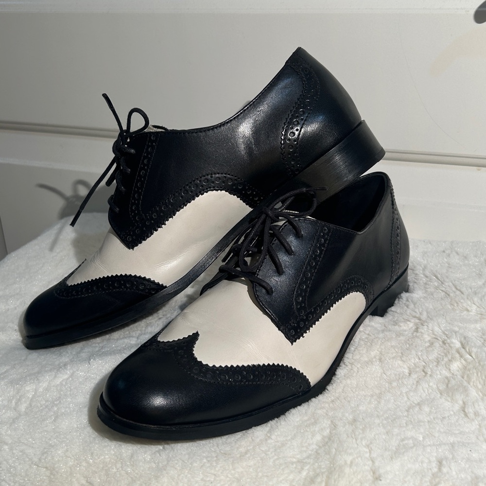 Cole Haan Black and White Two-Tone Oxford Brogues